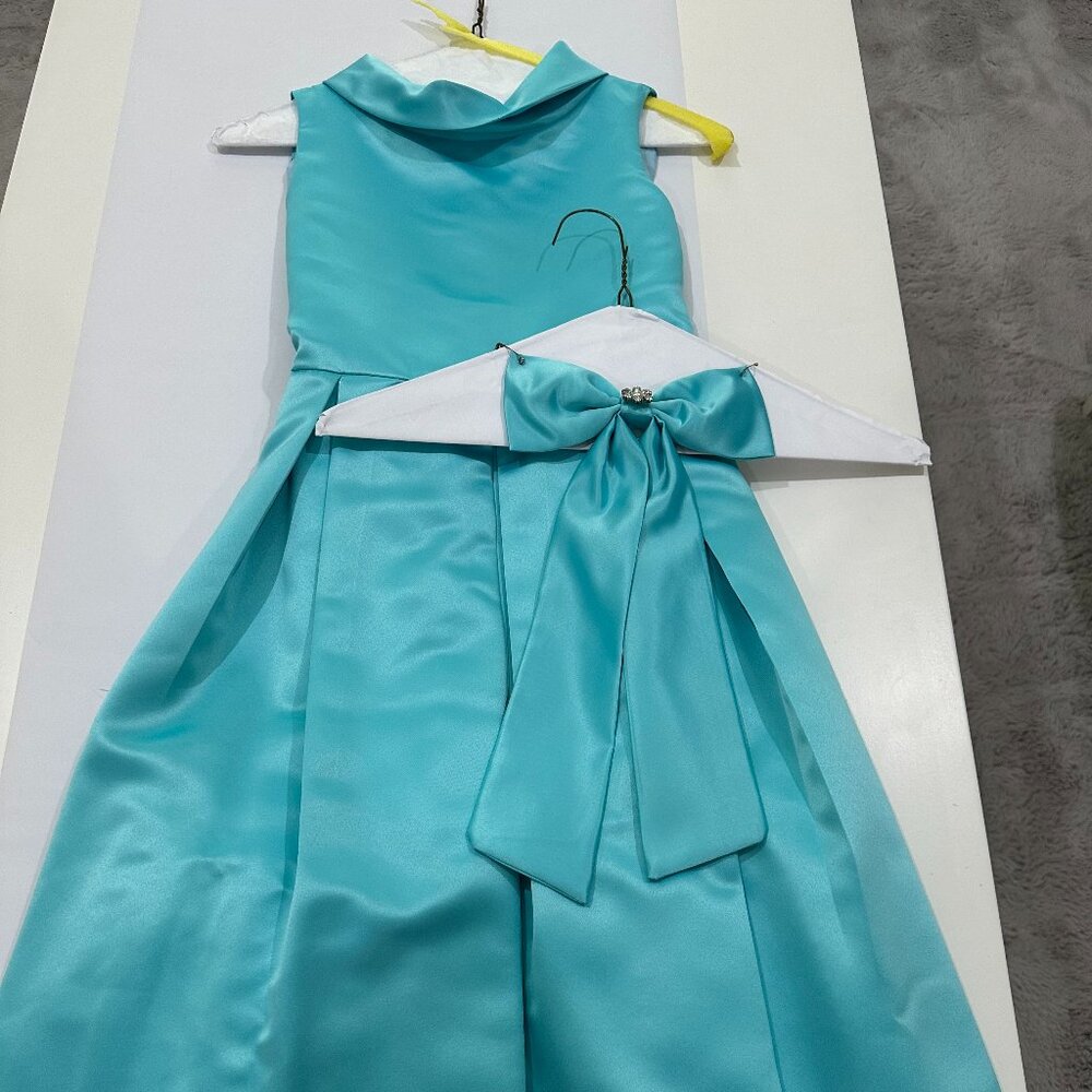 Girls Fancy Party Dress, Teal, Size 12